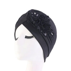Showlu Fashion Store 0 New Flower Decoration Turban Solid Color For Women Fashion Hair Wear Head Wrap Ladies Headwear Cancer Hats India Cap Bandana