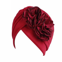 Showlu Fashion Store 0 Wine red 1 New Flower Decoration Turban Solid Color For Women Fashion Hair Wear Head Wrap Ladies Headwear Cancer Hats India Cap Bandana