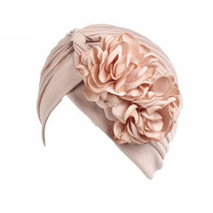 Showlu Fashion Store 0 Beige New Flower Decoration Turban Solid Color For Women Fashion Hair Wear Head Wrap Ladies Headwear Cancer Hats India Cap Bandana