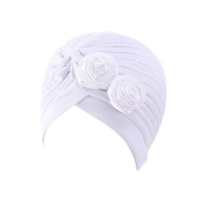 Showlu Fashion Store 0 White 4 New Flower Decoration Turban Solid Color For Women Fashion Hair Wear Head Wrap Ladies Headwear Cancer Hats India Cap Bandana