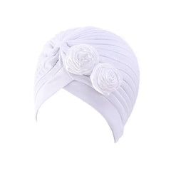 Showlu Fashion Store 0 White 4 New Flower Decoration Turban Solid Color For Women Fashion Hair Wear Head Wrap Ladies Headwear Cancer Hats India Cap Bandana