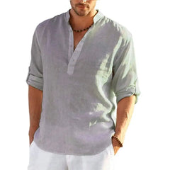 New Men's Linen Long Sleeve T-Shirt Solid Color Loose Casual Shirt Long Sleeve Cotton Linen Shirt - SHOWLU FASHION STORE