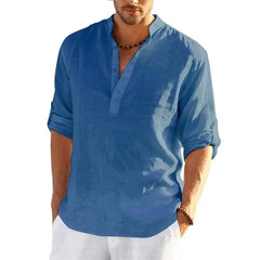 New Men's Linen Long Sleeve T-Shirt Solid Color Loose Casual Shirt Long Sleeve Cotton Linen Shirt - SHOWLU FASHION STORE