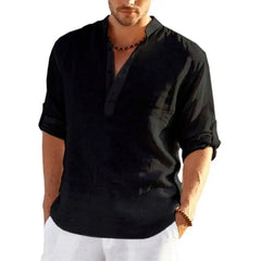 New Men's Linen Long Sleeve T-Shirt Solid Color Loose Casual Shirt Long Sleeve Cotton Linen Shirt - SHOWLU FASHION STORE
