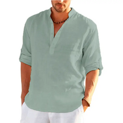 New Men's Linen Long Sleeve T-Shirt Solid Color Loose Casual Shirt Long Sleeve Cotton Linen Shirt - SHOWLU FASHION STORE