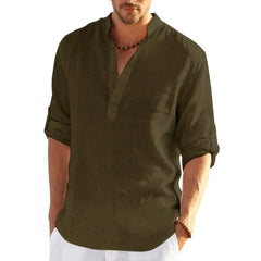 New Men's Linen Long Sleeve T-Shirt Solid Color Loose Casual Shirt Long Sleeve Cotton Linen Shirt - SHOWLU FASHION STORE
