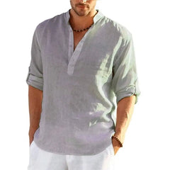 Showlu Fashion Store 0 New Men's Linen Long Sleeve T-Shirt Solid Color Loose Casual Shirt Long Sleeve Cotton Linen Shirt