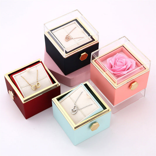 Personality Lettering Stainless Steel Double Ring Heart Necklace Rotating Rose Jewel Case and Packing Box Reversible Necklace Box SHOWLU FASHION STORE