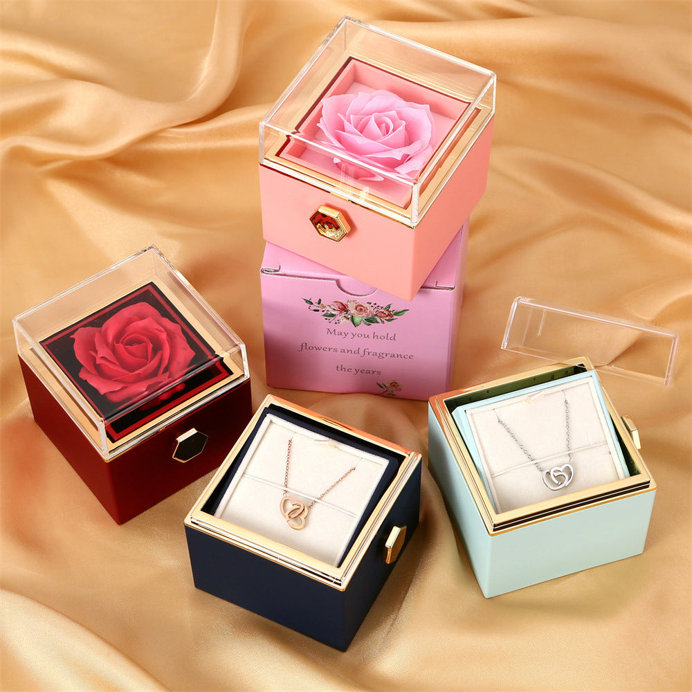Personality Lettering Stainless Steel Double Ring Heart Necklace Rotating Rose Jewel Case and Packing Box Reversible Necklace Box SHOWLU FASHION STORE