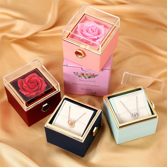 Personality Lettering Stainless Steel Double Ring Heart Necklace Rotating Rose Jewel Case and Packing Box Reversible Necklace Box SHOWLU FASHION STORE