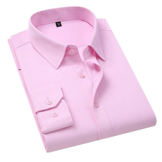 Showlu Fashion Store 0 Pink / S (38-45kg) Plus Size 5XL 6XL 7XL Men Solid Color Business Shirt Fashion Casual Slim White Long Sleeve Shirt Male Brand Clothes