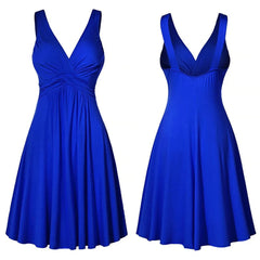 Plus Size Sling Pleated Slim Flare Skirt Dresses Women V-neck Cocktail Party Dress Gown Retro Vestidos de fiesta Female Sundress SHOWLU FASHION STORE