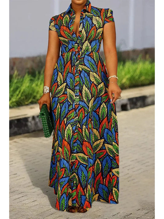 Plus Size Women'S Printed Shirt Dress Women'S Casual Midi Holiday Spring/Summer Dress Women'S Loose Beach Skirt Shirt Maxi Dress SHOWLU FASHION STORE