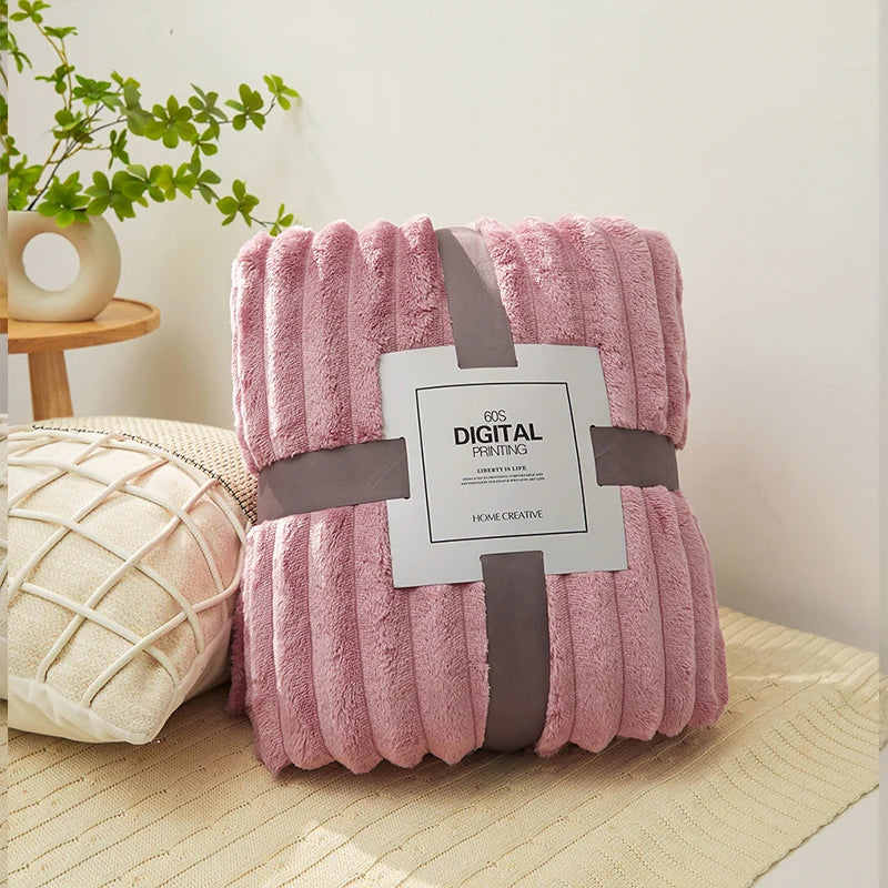 Solid Color Coral Velvet Blanket Soft Double-sided Thicken Bed Cover Office Car Plush Warm Blanket Fluffy Sofa Throw Lap Blanket SHOWLU FASHION STORE