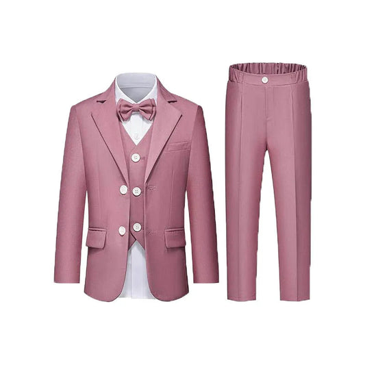 4 Pieces Pink Jacket Vest Pants Bowtie Children Skinny Dress Gentleman Kids Photograph Suit Boys Graduation Performance Costume