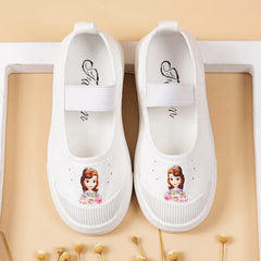 Disney Girls' Indoor Shoes Canvas Shoes Children's Shoes Soft Sole Non Slip Princess Elsa Little White Shoes Size 24-35 SHOWLU FASHION STORE