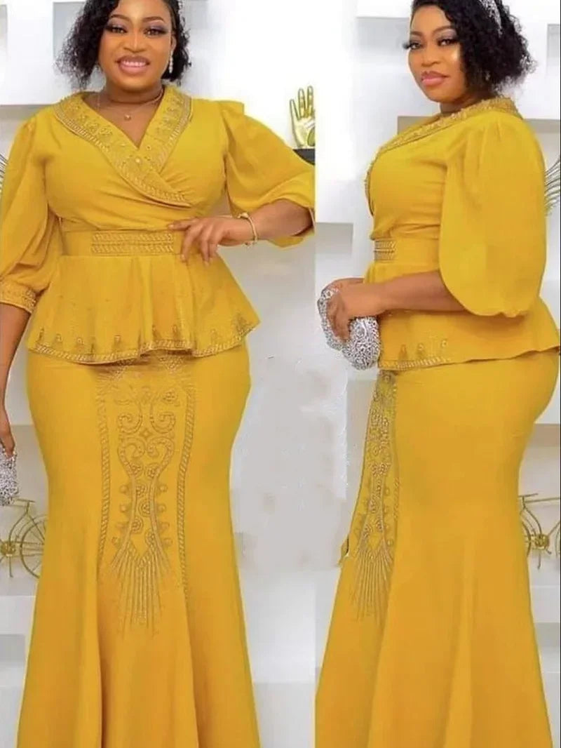 2 Pieces Set Africa Clothes Dashiki African Skirts And Top for Women Ankara Wedding Gown Outfits 2024 Plus Size Lady Party Dress SHOWLU FASHION STORE