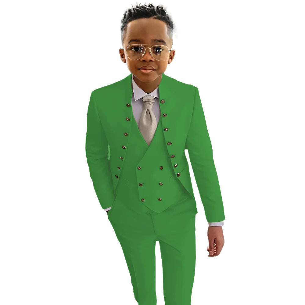 Boys Suit Fashion Design 3-piece Wedding Tuxedo Kids Custom Jacket Pants Vest Complete Suit Available for 2-18 years old SHOWLU FASHION STORE