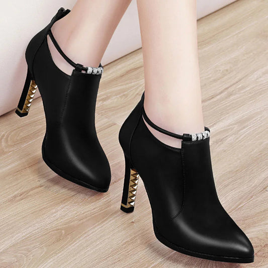 2023 New Women Red Women's Boots Stilettos Heels Ankle Boot Leather Casual Elegant Short Shoes Spring Summer Pumps Size 34 SHOWLU FASHION STORE