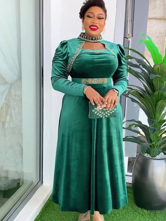 Plus Size Dubai Luxury Wedding Party Dresses for Women 2024 New African Evening Gown Dashiki Ankara Turkey Velvet Outfits Robe SHOWLU FASHION STORE