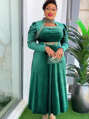 Plus Size Dubai Luxury Wedding Party Dresses for Women 2024 New African Evening Gown Dashiki Ankara Turkey Velvet Outfits Robe SHOWLU FASHION STORE