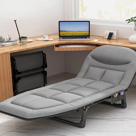 Mobile Sleeping Folding Bed Household Office Folding Bed Camping Cot with Cushion Comfortable Lounge Chair for Self Drive Tour
