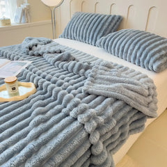 Solid color thickened wide striped multifunctional blanket, can be used as bed sheet cover blanket, nap blanket, pet blanket SHOWLU FASHION STORE