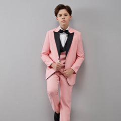 Children Kid Boy's Pink 3 Pieces Black Pointed Collar Suits Tuxedos Wedding/Prom (Jacket+Pants+Vest) Master Of Ceremonies Dress SHOWLU FASHION STORE
