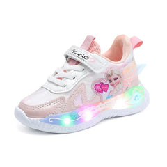 Disney LED Casual Sneakers Pink Purple For Summer Girls Frozen Elsa Princess Print Outdoor Shoes Children Lighted Non-slip Shoes SHOWLU FASHION STORE