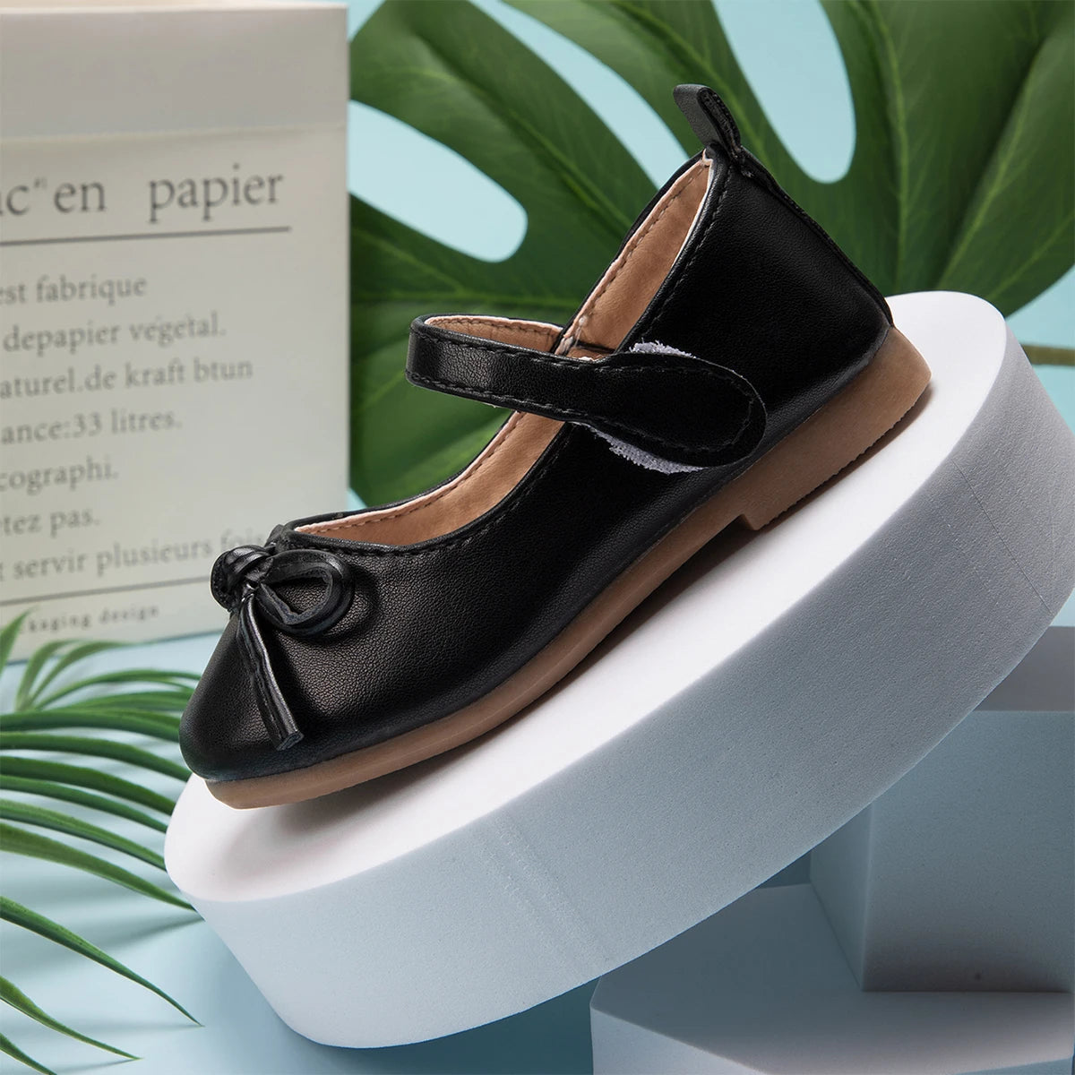 2024 Casual Princess Kids PU Leather Girls Shoes Black Bowknot Decor Mary Jane Non-slip Rubber Sole Girls Children's Shoes Flats SHOWLU FASHION STORE
