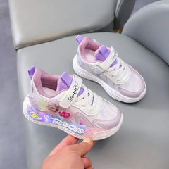 Disney LED Casual Sneakers Pink Purple For Summer Girls Frozen Elsa Princess Print Outdoor Shoes Children Lighted Non-slip Shoes SHOWLU FASHION STORE