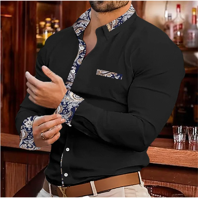 Men's Shirt Button Up Casual Shirt Long Sleeve Line Patchwork Shirt Everyday Resort Wear Casual Comfort Casual Elegant Plus Size SHOWLU FASHION STORE