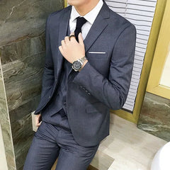Suit Vest Pants 3 Pcs Set / 2023 Fashion New Men's Casual Boutique Business Solid Color Wedding Groom Suits Trousers Waistcoat SHOWLU FASHION STORE