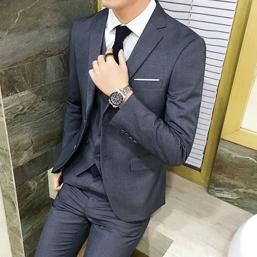Suit Vest Pants 3 Pcs Set / 2023 Fashion New Men's Casual Boutique Business Solid Color Wedding Groom Suits Trousers Waistcoat SHOWLU FASHION STORE