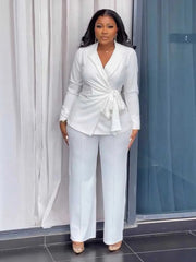 Autumn Womens White Suit Long Sleeve Fashion Blazer Suit with Straight Trouser Chic Elegant Pant Sets Wholesale Dropshipping SHOWLU FASHION STORE