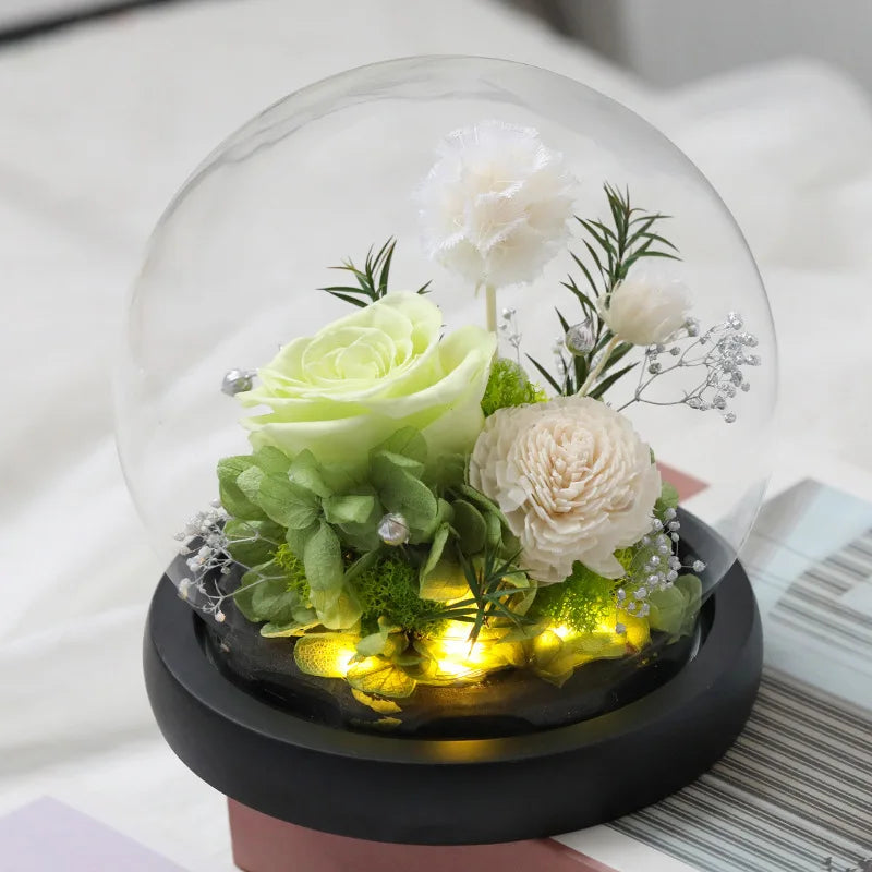 Wedding Decoration Decor Eternal Rose LED Light Preserved Flower in Glass Cover Mothers Day Gifts Birthday Party Valentines Day SHOWLU FASHION STORE