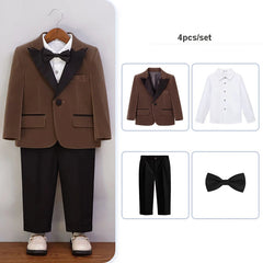 Autumn Boys Red Velvet Suit Set Children Birthday Party Wedding Host Piano Performance Costume Kids Blazer Pants Bowtie Outfit SHOWLU FASHION STORE