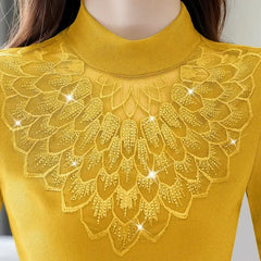 Women Blouse Turtleneck Lace Shirt Women's Mesh Blusas Ropa De Mujer SHOWLU FASHION STORE