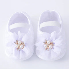 0-18months Baby Girls Shoes And Headband Soft Sole Non-Slip Pearl Flower Princess Wedding Dress Crib Shoes For Newborn Girls SHOWLU FASHION STORE