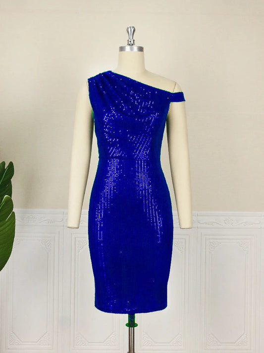 Sequin Dress Women Party Night Shiny Glitter Fashion Bodycon Prom Robe Large Size Sequins One Shoulder Quinceanera Gowns New In