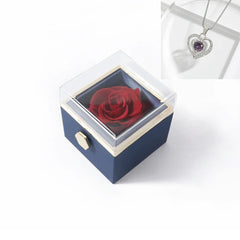 Rotating Rose Gift Box Acrylic Ring Necklace Preserved Flower Jewelry Box For Girlfriend Mother Valentine's Day Christmas Gifts SHOWLU FASHION STORE