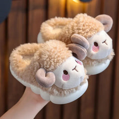 Cute Goat Graphic Home Slipper for Boy Girls Winter Warm Plush Kids Slippers 3-10Y Children's Soft Sole Girls Shoes SHOWLU FASHION STORE