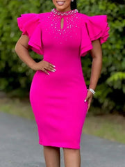 African Dresses For Women Summer Spring Africa Clothing Short Sleeve Sexy O-Neck Perspective Slim Office Lady Party Dress SHOWLU FASHION STORE