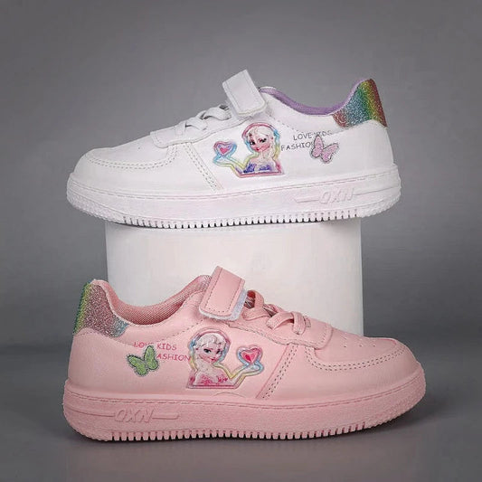 Disney Princess Elsa Children's Casual Shoes Spring Autumn Fashion Cartoon Girls' Casual Shoes Breathable White Shoes Size 25-36