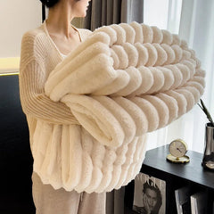 A-Class Rabbit Plush Blanket Solid Color Double-Sided Thickened Flannel Cover Blanket Bed Cover Office Plush Warm Nap Blanket SHOWLU FASHION STORE