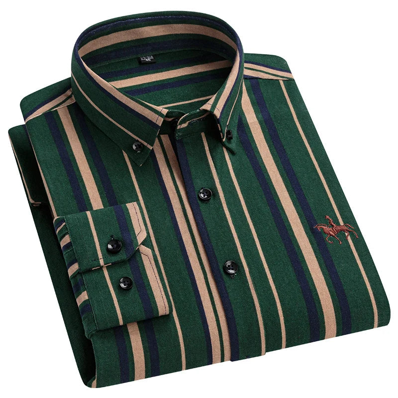 Plus size 6XL 100%cotton korean fashion long-sleeve shirts for men slim fit formal plain shirt striped houndstooth plaid clothes SHOWLU FASHION STORE