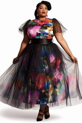 Women Plus Size Dress Elegant Black Floral Autumn Fashion Round Neck Short Sleeve Wedding Guest Contrast Mesh Two Piece Dress SHOWLU FASHION STORE