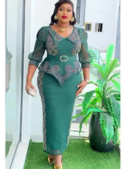Plus Size African Party Dresses for Women 2025 New Fashion Dashiki Ankara Wedding Evening Gown Elegant Turkey Muslim Maxi Dress SHOWLU FASHION STORE