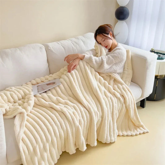 Winter Thick Warm Fleece Blanket Lightweight Luxury Solid Color Thickening Super Soft Fleece Blanket Bedroom Living Room Blanke SHOWLU FASHION STORE