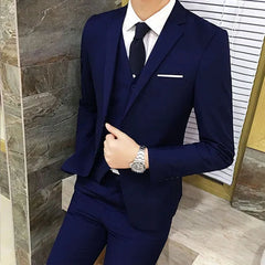 Suit Vest Pants 3 Pcs Set / 2023 Fashion New Men's Casual Boutique Business Solid Color Wedding Groom Suits Trousers Waistcoat SHOWLU FASHION STORE